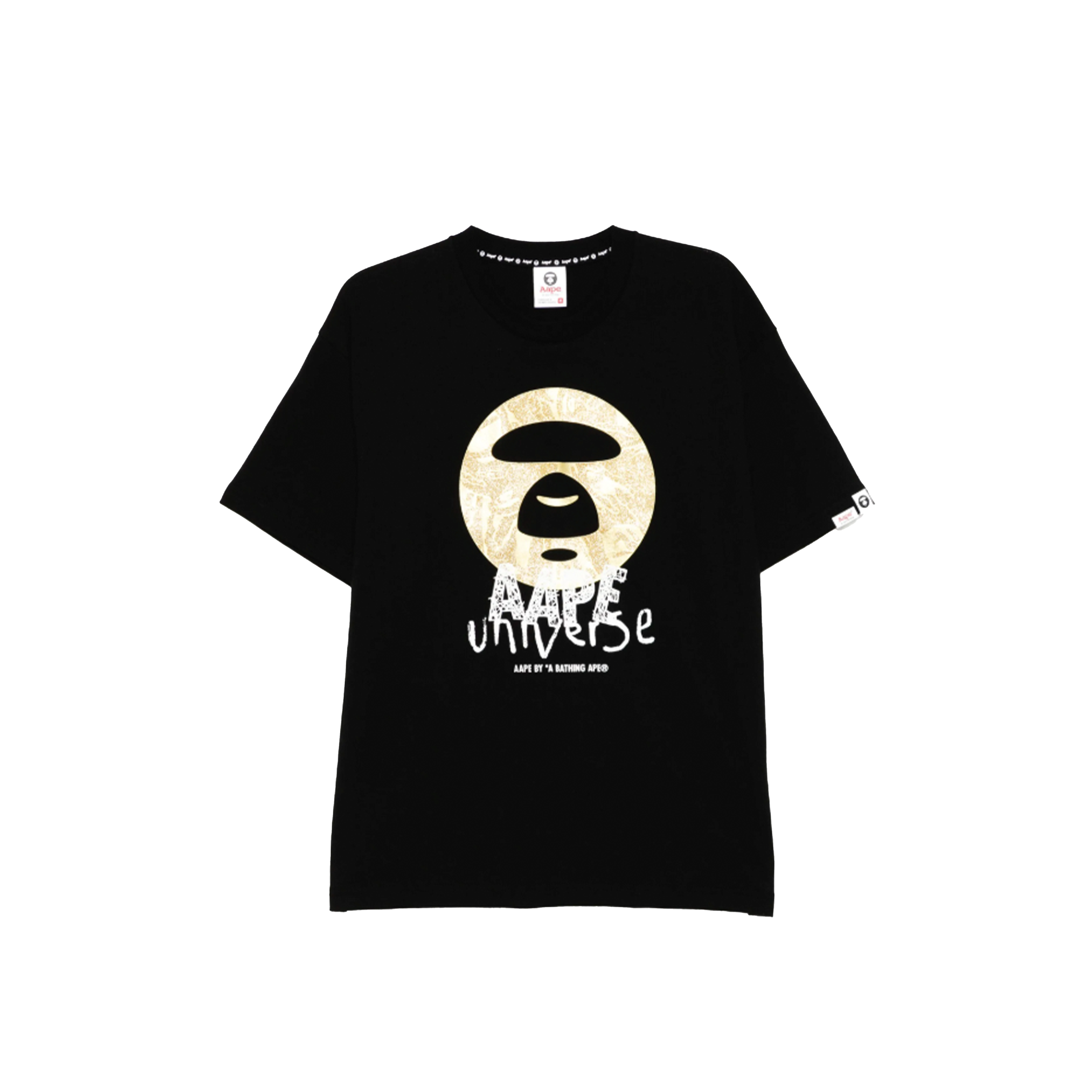 AAPE by A Bathing Ape Universe Gold Moonface Logo Print T-shirt Black