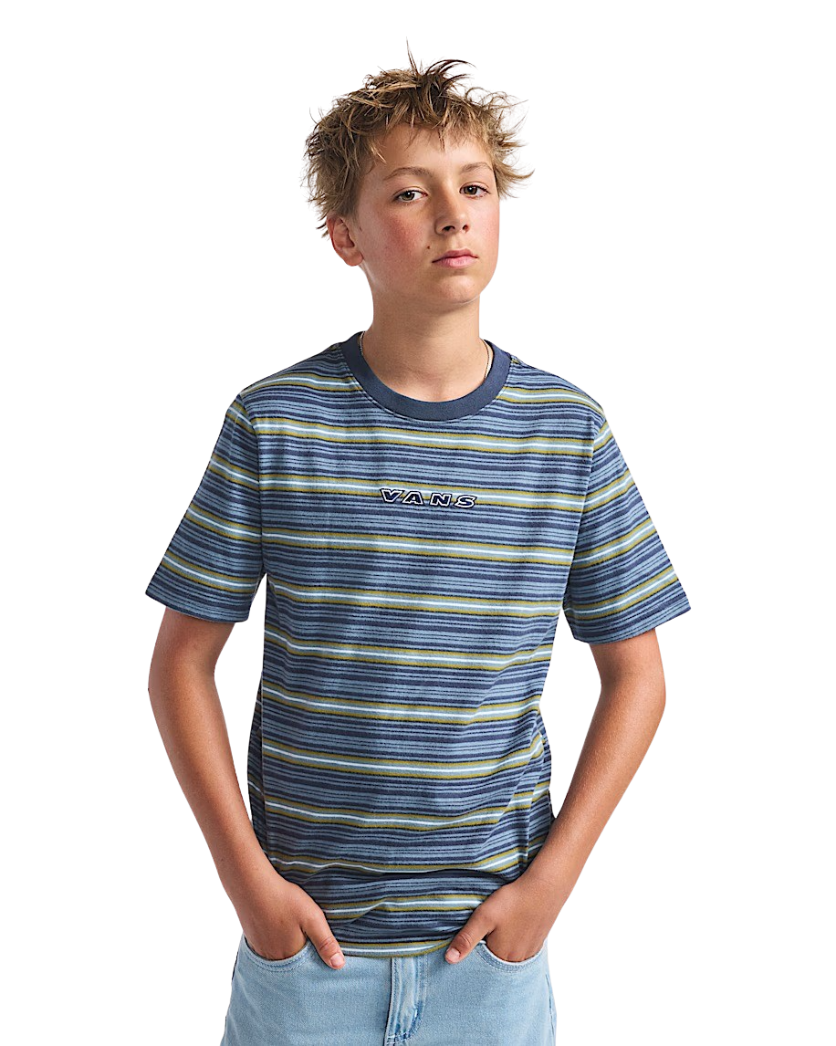 Vans Boys Cameron Stripe T-Shirt in Stormy Weather & Parisian Night Blue