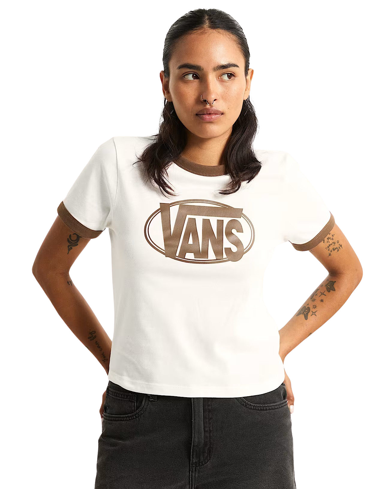 Vans Centre Chest Ringer T-Shirt in Egret