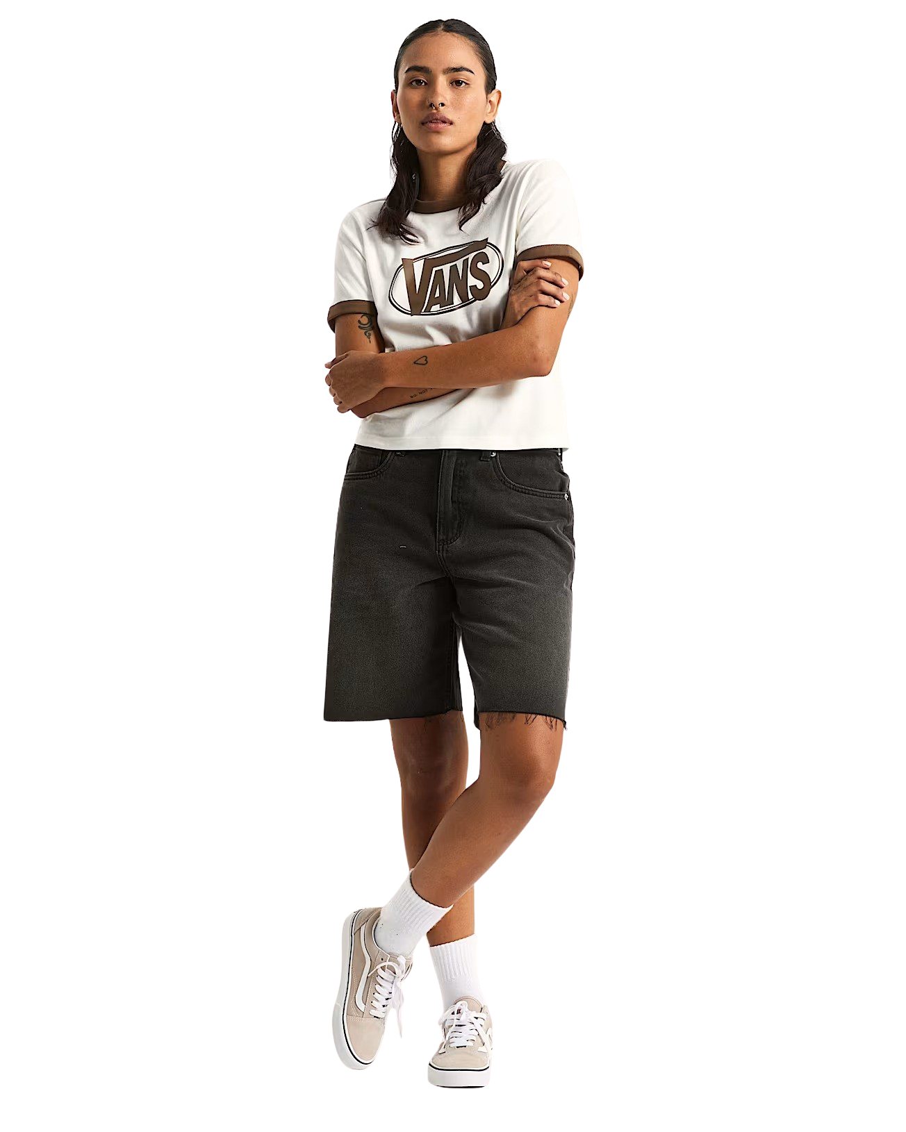 Vans Centre Chest Ringer T-Shirt in Egret