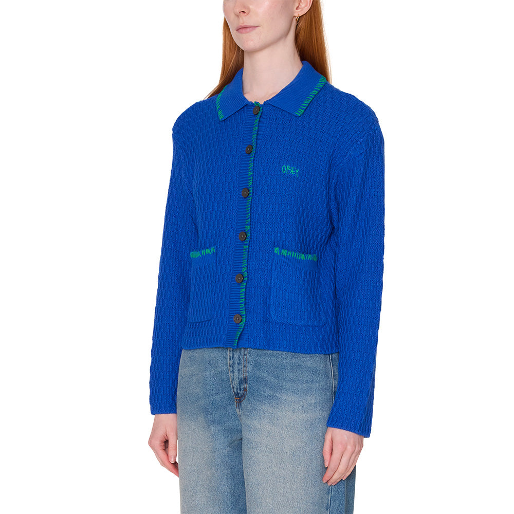 OBEY AMELIE BUTTON DOWN SWEATER // BLUE