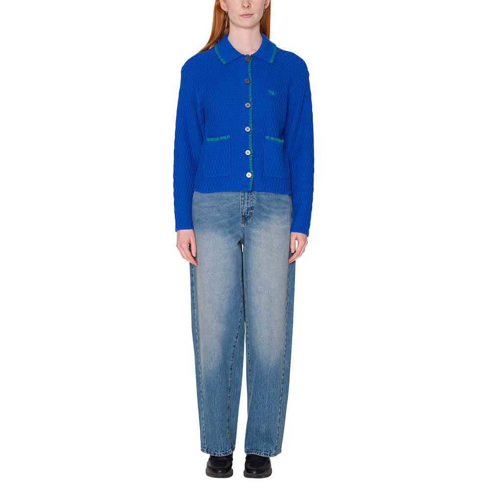 OBEY AMELIE BUTTON DOWN SWEATER // BLUE